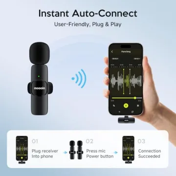 Moooin Wireless Mini Microphone for iPhone/Android: Lapel Microphone for Video Recording, Plug and P...