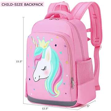 Octsky Unicorn Backpack for Girls, Kids Preschool Backpacks Cute Lightweight With Chest Strap and Lunchbox (Unicorn-Pink)