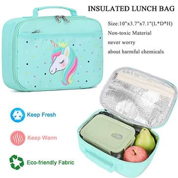 Octsky Unicorn Backpack for Girls, Kids Preschool Backpacks Cute Lightweight With Chest Strap and Lunchbox (Unicorn-Pink)