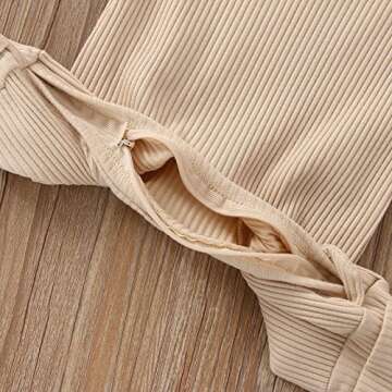 Infant Boys Girls Clothes Set Newborn Baby Romper Hat Ribbed Knit Long Sleeve Button Solid Bodysuit Jumpsuit (Beige, 0-3 Months)