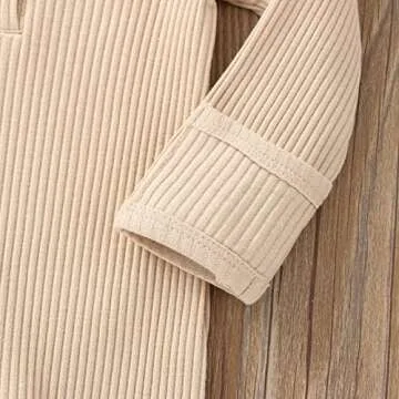Infant Boys Girls Clothes Set Newborn Baby Romper Hat Ribbed Knit Long Sleeve Button Solid Bodysuit Jumpsuit (Beige, 0-3 Months)