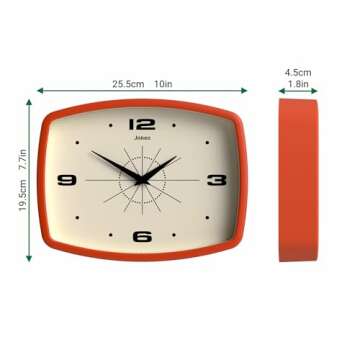 JONES CLOCKS® Movie Wall Clock | Retro Rectangular Clock | 10 inch | Orange | Cool Designer Look for Kitchen, Living Room or Office