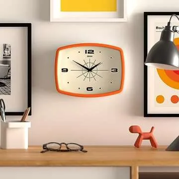 JONES CLOCKS® Movie Wall Clock | Retro Rectangular Clock | 10 inch | Orange | Cool Designer Look for Kitchen, Living Room or Office