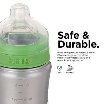 Klean Kanteen Kid Baby Bottle with Lid, Brushed Stainless, One Size/5 oz