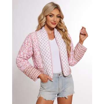 Cropped Floral Puffer Jacket for Women