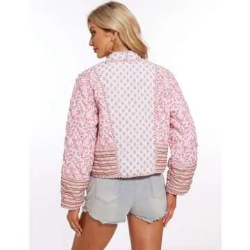 Cropped Floral Puffer Jacket for Women