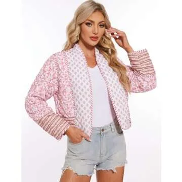 Cropped Floral Puffer Jacket for Women