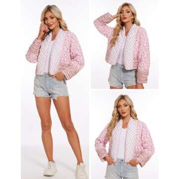 Cropped Floral Puffer Jacket for Women