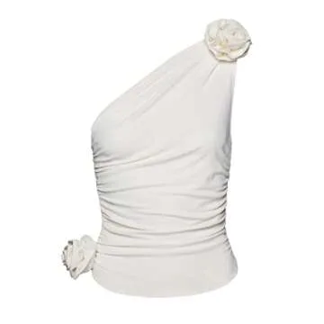 Women Sexy Ruffle Tassel One Shoulder Crop Top