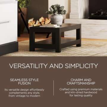 Maven Lane Paulo Large 2 Tier Rustic Rectangle Wooden Center Coffee Table with Shelf Storage for Living Room in Weathered Black Finish