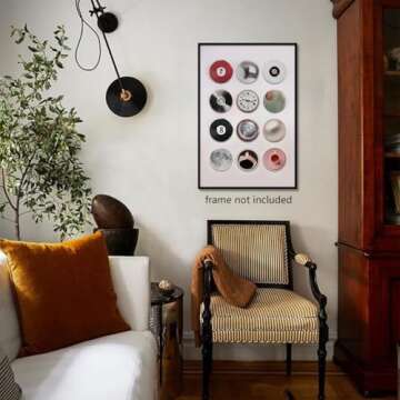 Colorful Vintage Disco Ball Canvas Wall Art, Retro 8 Ball Lucky 7 Ball Poster, Trendy Music Record P...