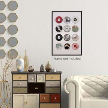 Colorful Vintage Disco Ball Canvas Wall Art, Retro 8 Ball Lucky 7 Ball Poster, Trendy Music Record Paiting, Funky Aesthetic Moon Coffee Cup Prints For Apartment Dorm wall Decor 12x16in Unframed