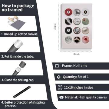 Colorful Vintage Disco Ball Canvas Wall Art, Retro 8 Ball Lucky 7 Ball Poster, Trendy Music Record Paiting, Funky Aesthetic Moon Coffee Cup Prints For Apartment Dorm wall Decor 12x16in Unframed