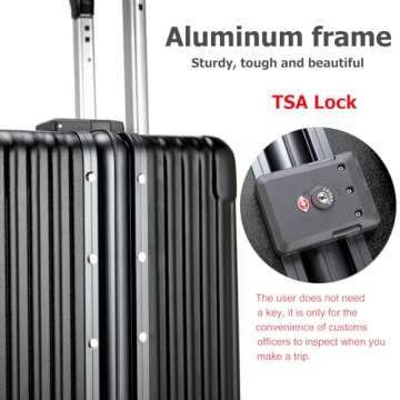 feilario 20in Aluminium Frame Hardside Spinner Wheel Luggage, Built-In TSA lock Carry on Suitcase, with Cup Holder & USB Port & Phone Holder
