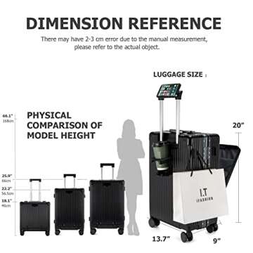 feilario 20in Aluminium Frame Hardside Spinner Wheel Luggage, Built-In TSA lock Carry on Suitcase, with Cup Holder & USB Port & Phone Holder
