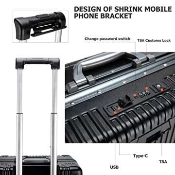 feilario 20in Aluminium Frame Hardside Spinner Wheel Luggage, Built-In TSA lock Carry on Suitcase, with Cup Holder & USB Port & Phone Holder
