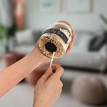 Decorative White Safety Wooden Match Holder | Cute Glass Bottle Jar for Lighting Candles | Premium Long 3” Bulk Long Matchsticks | 135 Matches in Cloche with Striker | Home Decor Family Room