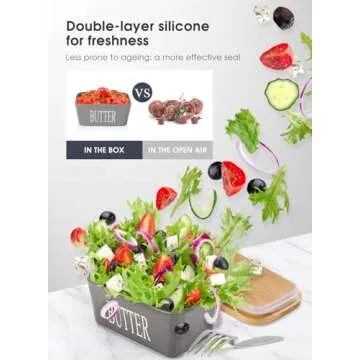 Butter Dish with Lid, Home Decor, Large Butter Dish for Countertop Ceramic Butter Keeper Container with Knife and High-Quality Silicone Sealing Butter Dish Good Kitchen Gift Grey