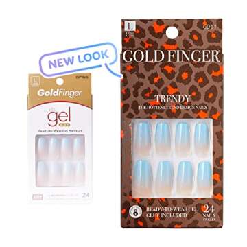 Gold Finger Full Cover Nails Gel Glam Ready to Wear Gel Manicure Long Nails, Glue Included