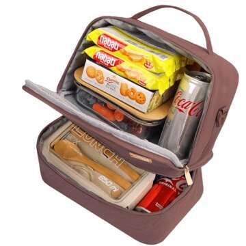 NISHEL Lunch Bag for Women, Insulated Two Separate Compartments Meal Box with Adjustable Shoulder St...