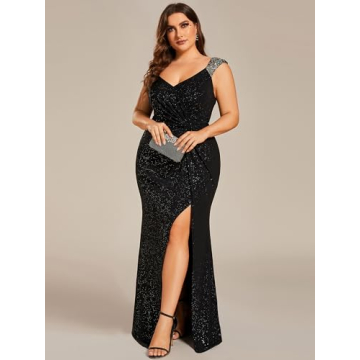 Glamorous V-Neck Plus Size Ball Gown for Curvy Women