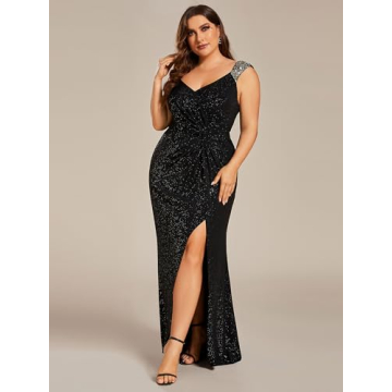 Glamorous V-Neck Plus Size Ball Gown for Curvy Women