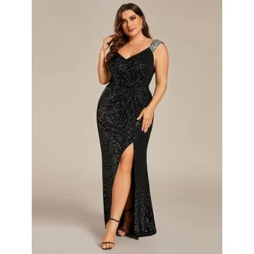 Glamorous V-Neck Plus Size Ball Gown for Curvy Women