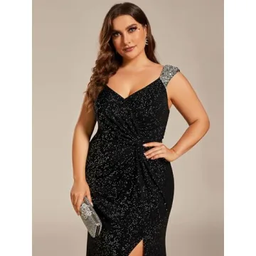 Glamorous V-Neck Plus Size Ball Gown for Curvy Women