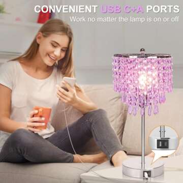 Stylish USB Crystal Lamp with Touch Control & USB Ports