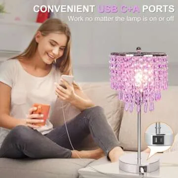 Stylish USB Crystal Lamp with Touch Control & USB Ports