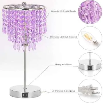 Stylish USB Crystal Lamp with Touch Control & USB Ports