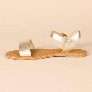 Amazon Essentials Women's Two Strap Buckle Sandal, Gold, 8