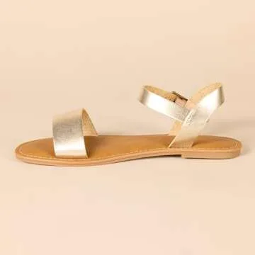 Amazon Essentials Women's Two Strap Buckle Sandal, Gold, 8