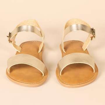 Amazon Essentials Women's Two Strap Buckle Sandal, Gold, 8