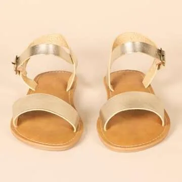 Amazon Essentials Women's Two Strap Buckle Sandal, Gold, 8