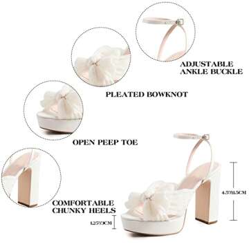 Mattiventon Platform Sandals for Women Chunky High Heel Ankle Strap Bowknot Sandals Elegant Wedding Sandals for Bridal