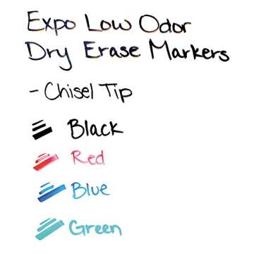 EXPO Low Odor Dry Erase Markers, Chisel Tip, Basic Assorted, 4 pk