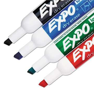 EXPO Low Odor Dry Erase Markers, Chisel Tip, Basic Assorted, 4 pk