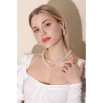 MOROTOLE Pearl Hoop Earrings for Women Small Pearl Hoop Earrings,Gold Plated Lightweight Open Large Circle Round Pearl Earrings Jewelry Birthday Gift for Women