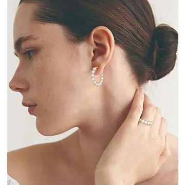 MOROTOLE Pearl Hoop Earrings for Women Small Pearl Hoop Earrings,Gold Plated Lightweight Open Large Circle Round Pearl Earrings Jewelry Birthday Gift for Women