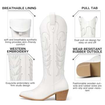 SHIBEVER Women's Knee-High Cowgirl Boots in Metallic Finish