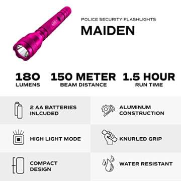 Police Security Maiden Ultra Bright LED Flashlight - 180 Lumens, Compact, Water-Resistant & Portable...