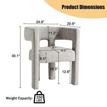 Tmosi Modern Dining Chair, Contemporary Designed Boucle Fabric Upholstered Accent Chair, Comfy Side Chair Lounge Arm Chair for Kitchen, Dining Room, Living Room, Bedroom