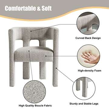 Tmosi Modern Dining Chair, Contemporary Designed Boucle Fabric Upholstered Accent Chair, Comfy Side Chair Lounge Arm Chair for Kitchen, Dining Room, Living Room, Bedroom