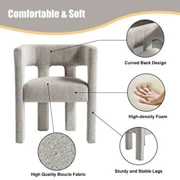 Tmosi Modern Dining Chair, Contemporary Designed Boucle Fabric Upholstered Accent Chair, Comfy Side Chair Lounge Arm Chair for Kitchen, Dining Room, Living Room, Bedroom