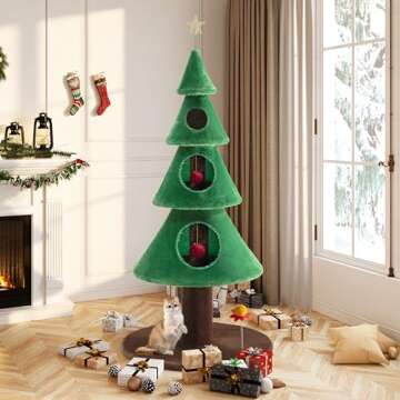Allewie 63 Inches Cat Tree for Indoor Kitty/Tower with 3 Condos/ 5ft Christmas Tree Party Decoration/Activity Center Play House and Beds/Green