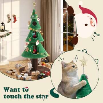 Allewie 63 Inches Cat Tree for Indoor Kitty/Tower with 3 Condos/ 5ft Christmas Tree Party Decoration/Activity Center Play House and Beds/Green