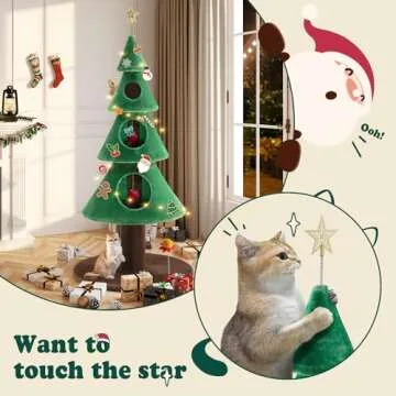 Allewie 63 Inches Cat Tree for Indoor Kitty/Tower with 3 Condos/ 5ft Christmas Tree Party Decoration/Activity Center Play House and Beds/Green