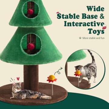 Allewie 63 Inches Cat Tree for Indoor Kitty/Tower with 3 Condos/ 5ft Christmas Tree Party Decoration/Activity Center Play House and Beds/Green