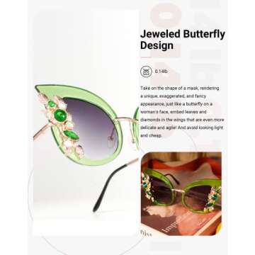 Slocyclub Halloween Glasses Jeweled Sunglasses, Funky Butterfly Shaped Sunglasses, Oversized Rhinestone Sunglasses for Women, Unique Sunglasses with UV400 Protection, Colorful Fun Sunglasses
